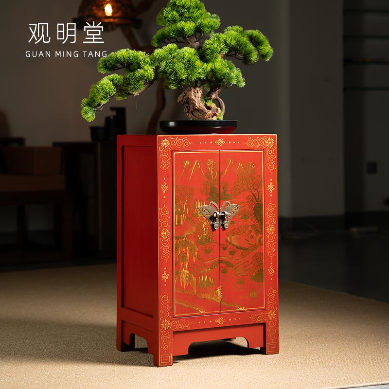 K8美式复古全实木斗柜储物柜立柜五斗柜卧室收纳中式边柜彩绘床头