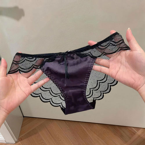 法式高开叉纯欲缎面紫色女士蕾丝小心机性感内裤女2026新款三角裤