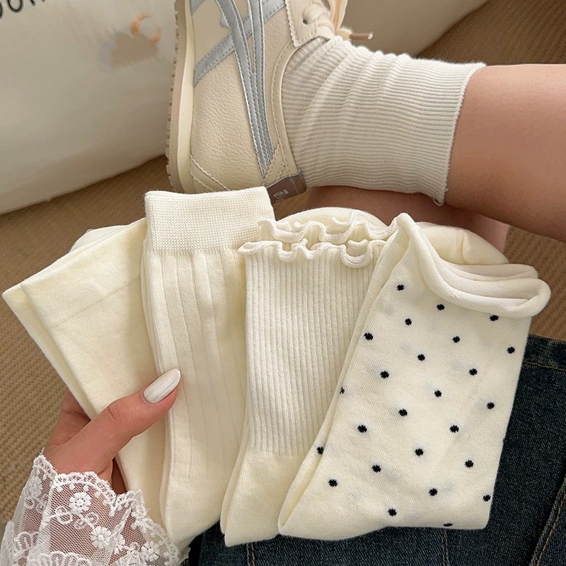 春秋薄款日系JK波点女中筒袜