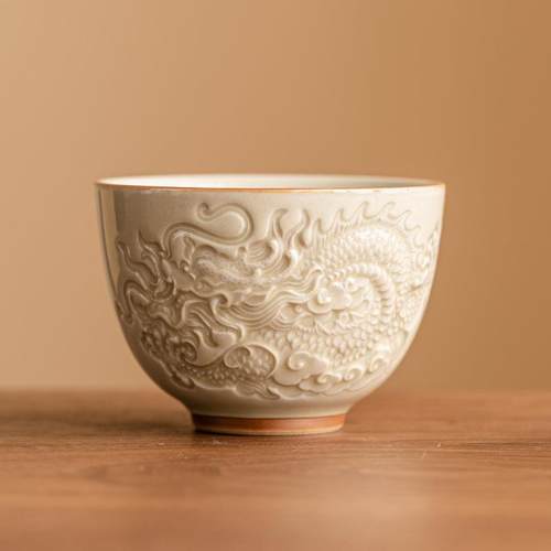 密合釉浮雕祥龙纹茶杯主人杯中式功夫品茗杯高档单个陶瓷茶具杯子