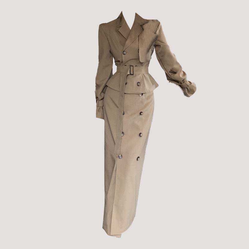 大码胖妹妹法式气质御姐风衣外套女装秋季新款高级感显瘦半裙套装