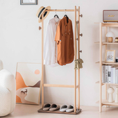 无意实木黑胡桃落地卧室挂衣架简易衣架不占空间衣帽架室内衣服架