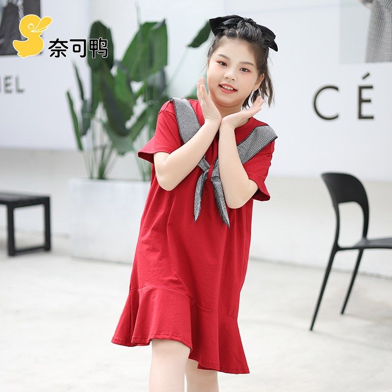 胖女童连衣裙儿童中大童加肥加大夏装胖女孩大码宽松短袖上衣纯棉