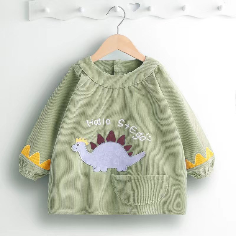 宝宝罩衣灯芯绒纯棉防水吃饭衣秋冬季围裙婴儿儿童反穿衣网红123