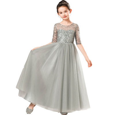 儿童公主裙高端长款女童钢琴表演礼服裙蓬蓬纱女孩主持人晚礼服冬