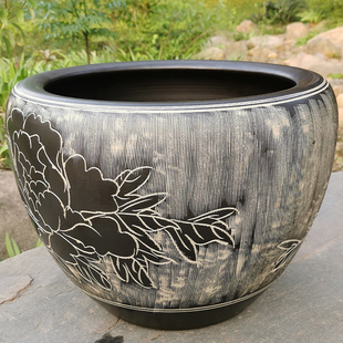 景德镇陶瓷养鱼缸雕刻牡丹睡莲荷花缸庭院阳台室内外落地摆件水缸