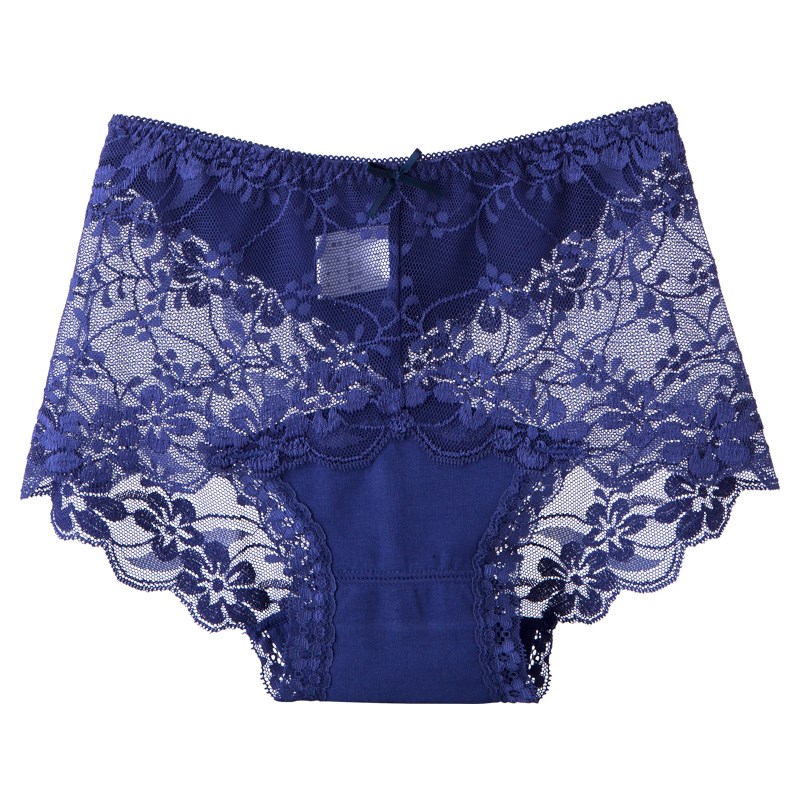 中高腰大码胖mm性感蕾丝面料内裤女士纯棉裆透明无痕轻薄舒适短裤