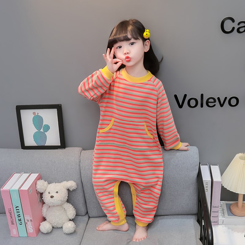 德绒秋冬儿童连体睡衣保暖男女童宝宝睡衣防踢家居服1岁婴儿睡袋3