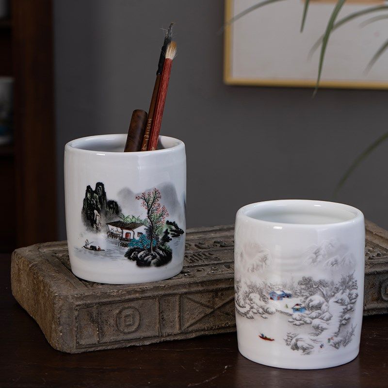 好看的陶瓷笔筒学生办公室桌面儿童女孩男孩轻奢高级感书房收纳盒,家居饰品,装饰摆件,淘宝优惠券,粉丝福利购,淘宝优惠卷