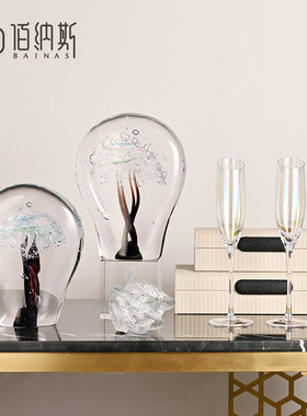 轻奢极简高档琉璃艺术玻璃摆件酒店样板房大堂办公区桌面家居饰品