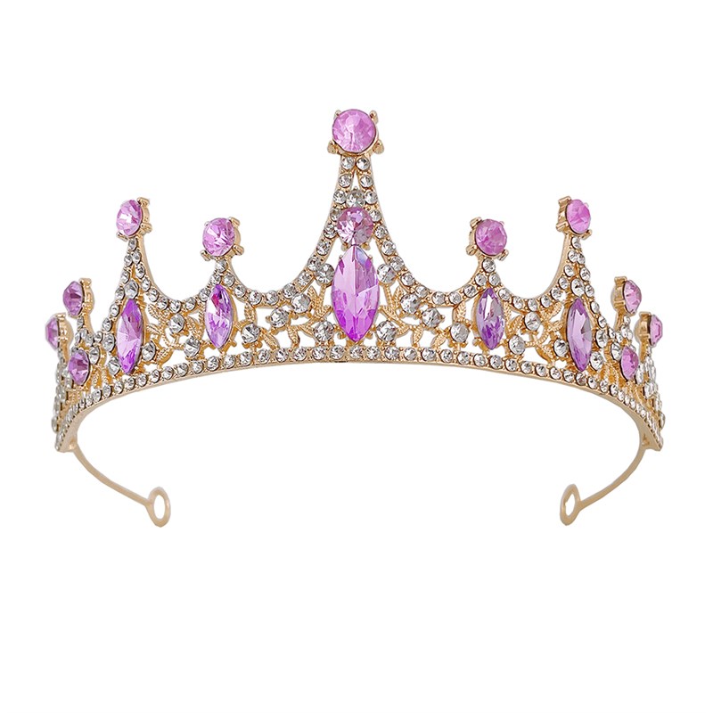 皇冠头饰儿童公主粉色女孩高端水钻生日王冠女童演出水晶走秀发箍