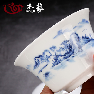 大号青花盖碗陶瓷茶具茶碗白瓷大碗茶三炮台三才碗特大德化泡茶器