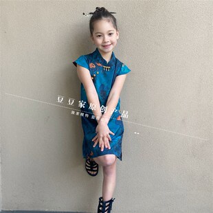 女童国风碎花旗袍裙2024夏款中大童新中式复古连衣裙水墨画公主裙