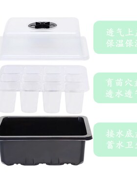12孔加厚育苗盒扦插叶插保温保湿通用发芽率高可播种盒盘盖三件套