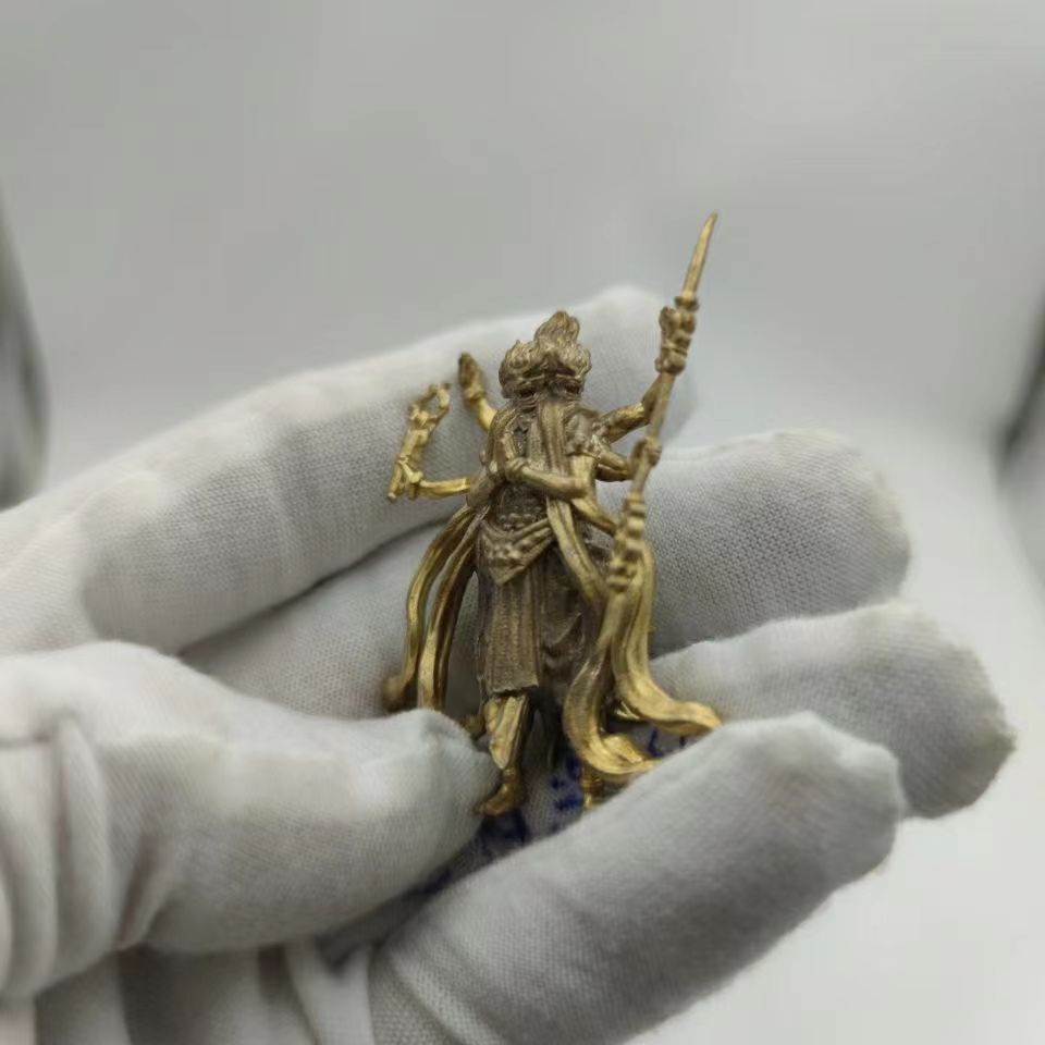 六臂三头阿修罗纯铜吊坠修罗场纯铜模型模型摆件迷你袖珍战士妖魔