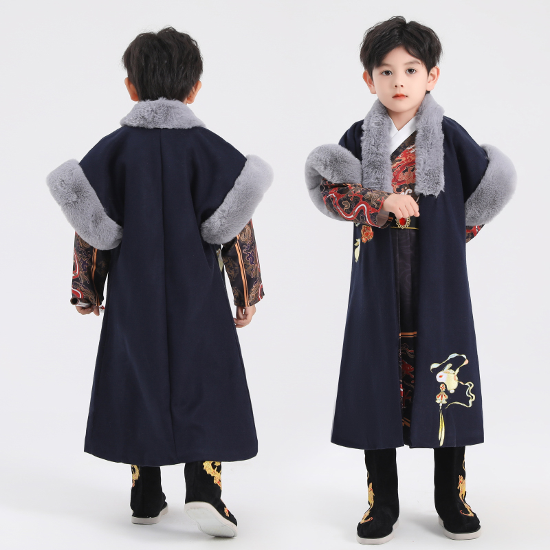 儿童汉服加绒加厚锦衣卫飞鱼服古风男孩女孩明制交领古装武侠风冬