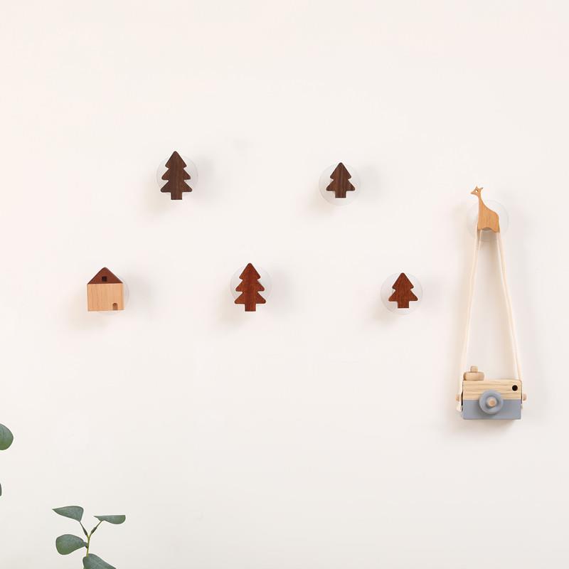 【天猫正品】北欧实木挂钩创意玄关墙上壁挂衣帽钩儿童房可爱粘钩