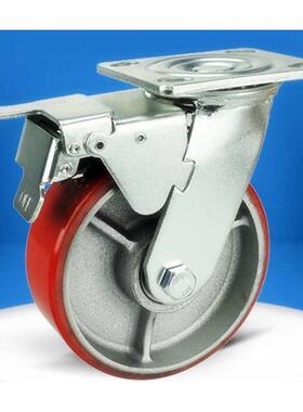 5寸红色重型铁芯PU聚氨酯脚轮4寸6寸8寸万向轮静音轮工业脚轮推车