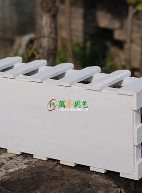 白色花盆栅栏 壁挂式花槽防腐木花箱长方形阳台栏杆实木花架挂钩