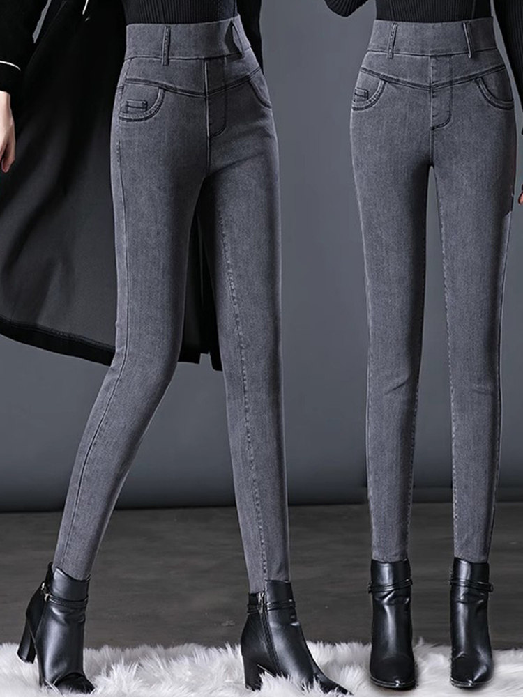 高端牛仔裤女士春秋季2025新款高腰紧身小脚铅笔裤子今年流行爆款