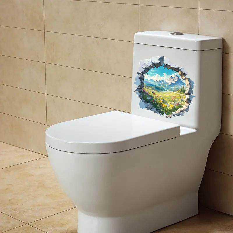 3d立体破墙雪山马桶盖水箱贴画贴纸客厅玄关卧室宿舍厨房墙面装饰
