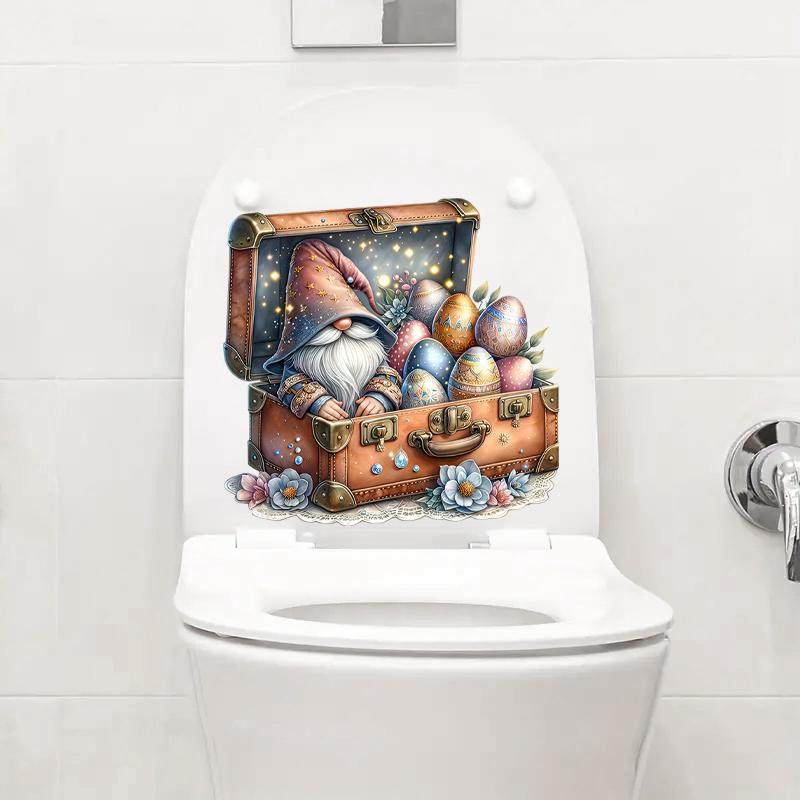 复活节日精灵和彩蛋装饰贴画插画设计素材高清马桶贴纸厕所浴室