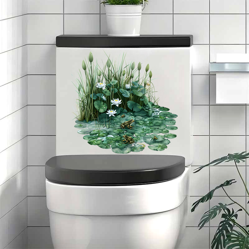 新款池塘荷叶青蛙浴室马桶盖装饰贴画橱窗柜面自粘墙贴画客厅卧室