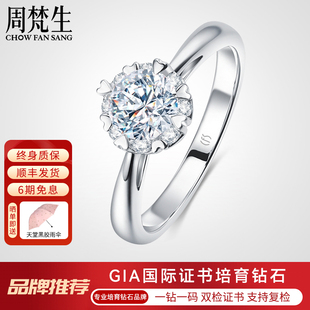 周梵生 GIA人工人造钻石戒指女铂金一1克拉捧花钻戒女戒 培育