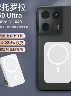 适用moto摩托罗拉x50ultra磁吸无线充电宝电量数显自带支架x40大容量20000毫安移动电源x30pro超轻薄可上飞机