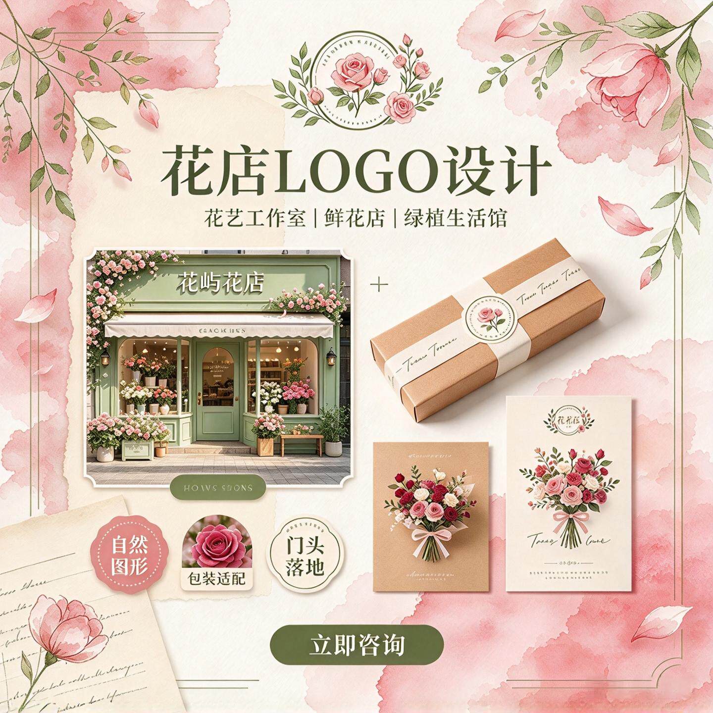 花店LOGO设计鲜花艺工作室商标手绘艺术字体logo门店招牌品牌标志