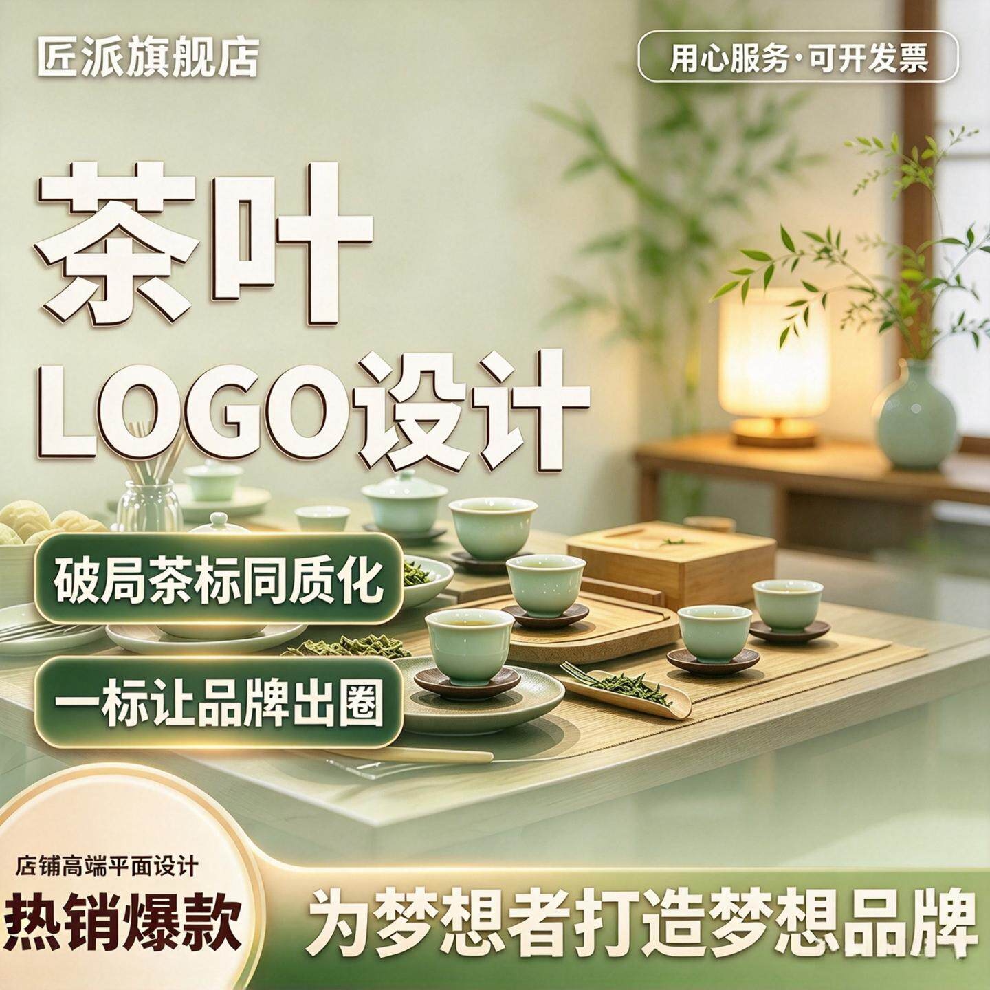 茶叶LOGO设计茶庄茶铺茶饮品牌商标志茶企包装门头VI国风手绘logo
