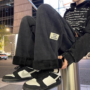 灯芯绒直筒裤子男款秋冬季加绒加厚宽松阔腿运动卫裤潮牌休闲长裤