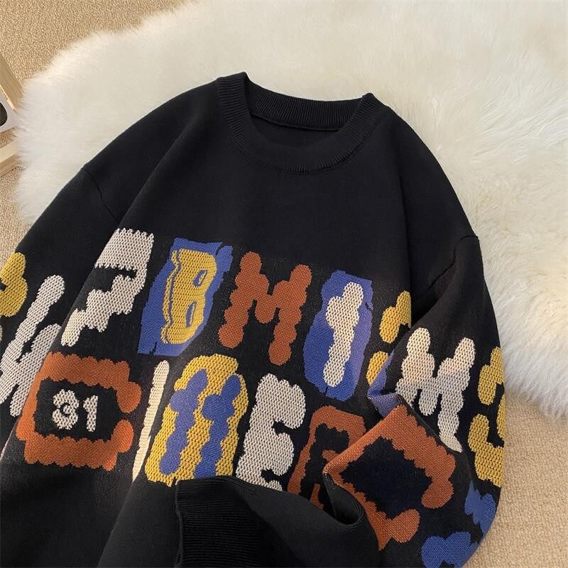 毛衣男款秋冬季新款针织衫青少年潮牌提花保暖打底衫oversize外套