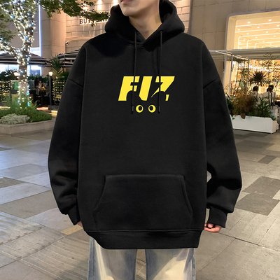 2025新款秋冬季潮牌重磅加绒连帽衫卫衣男猫咪印花美式宽松套头衫