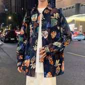 男秋冬季 2026新款 美式 潮牌港风花衬衫 休闲男生痞帅宽松长袖 衬衣服