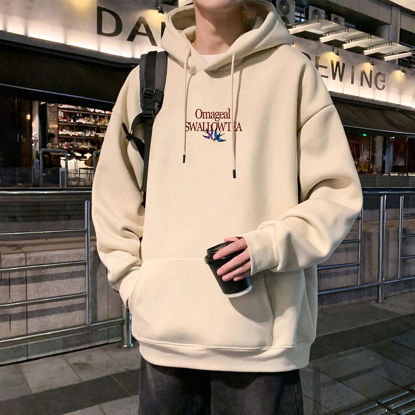 美式重磅连帽卫衣男春秋季新款港风宽松大码帽衫外套男生高街衣服