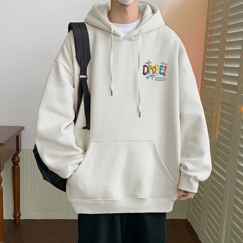 港风宽松连帽卫衣男生春秋季加绒青少年美式高街潮牌加厚帽衫外套