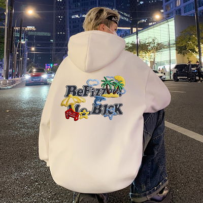 重磅连帽卫衣男款秋冬季加绒加厚潮牌印花宽松套头帽衫上衣服外套