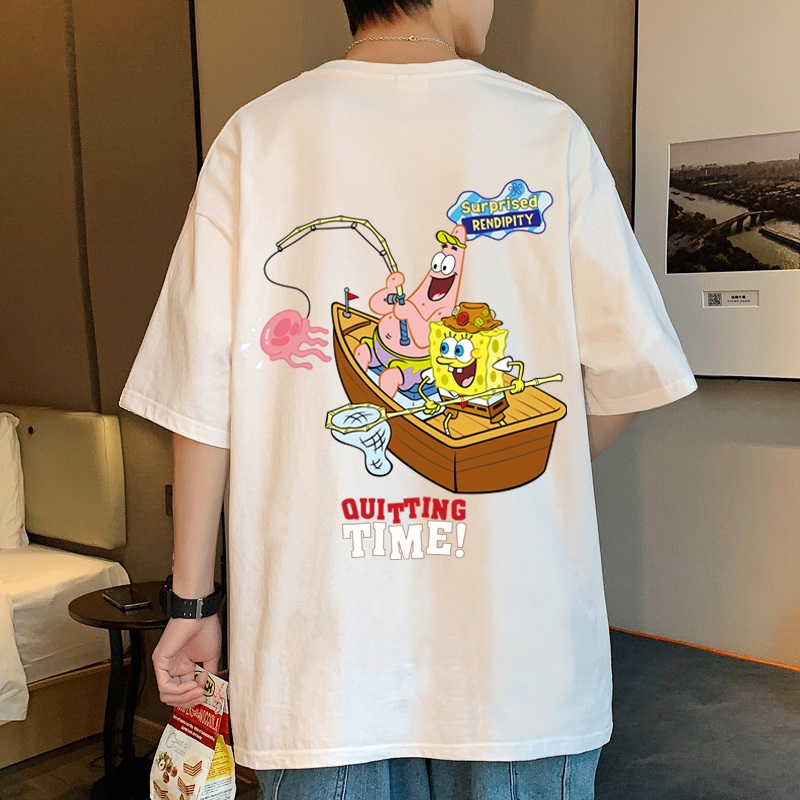 日系卡通短袖t恤男夏季新款潮流宽松纯棉上衣潮牌青年重磅半截袖