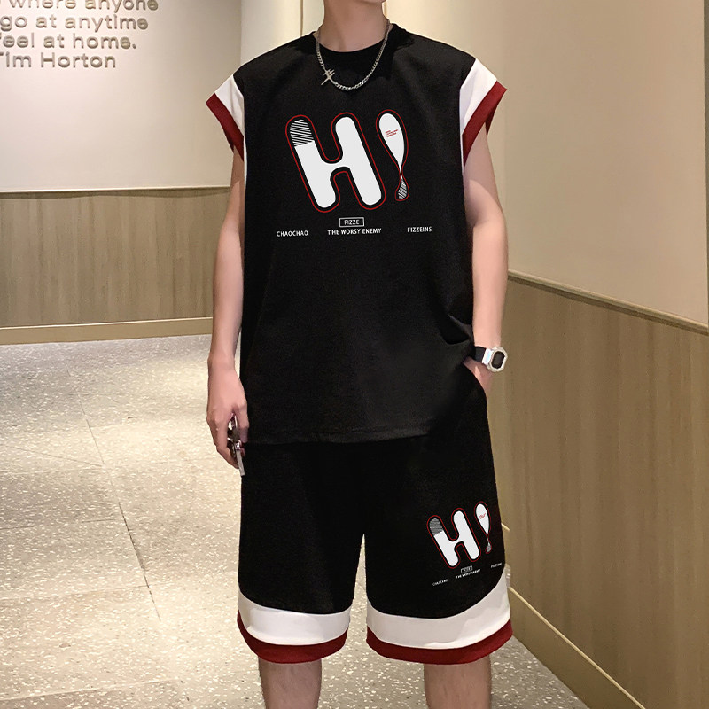 运动背心短裤套装男夏季2026新款速干透气健身无袖坎肩宽松两件套