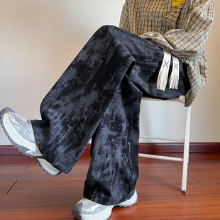 扎染灯芯绒裤子男秋冬2026新款休闲长裤青少年美式宽松直筒阔腿裤