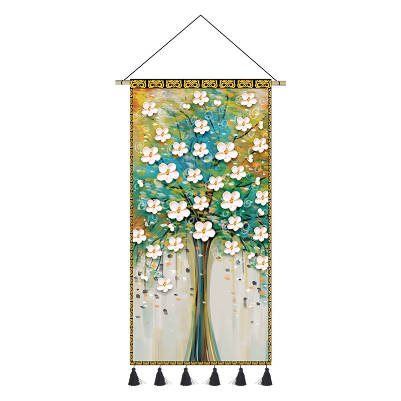 风景油画风格挂画布艺客厅玄关装饰画竖版超大电表箱遮挡布挂毯布图片