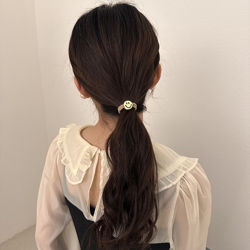 合金挂件春款奶咖色卡通笑脸发圈 可爱少女心小花朵发绳基础皮筋