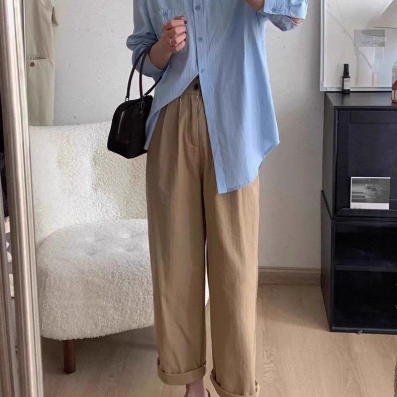 卡其色休闲直筒裤女春夏季胖妹妹mm梨形身材宽松显瘦阔腿九分裤子,女装/女士精品,大码裤装,淘宝优惠券,粉丝福利购,淘宝优惠卷