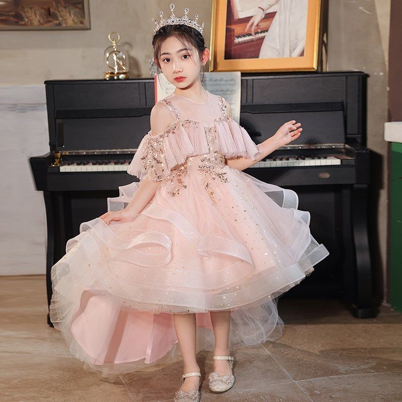 高端女童礼服儿童公主裙粉色前短后长花童小女孩主持人演出服夏季,童装/婴儿装/亲子装,儿童礼服,淘宝优惠券,粉丝福利购,淘宝优惠卷