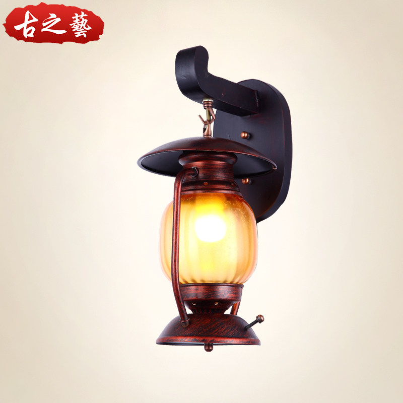 美式乡村田园复古实木壁灯个性创意酒吧灯过道茶楼灯仿古灯
