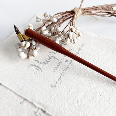 结衣英文书法流线形斜杆圆体花体ERES实木杆蘸水笔杆copperplate