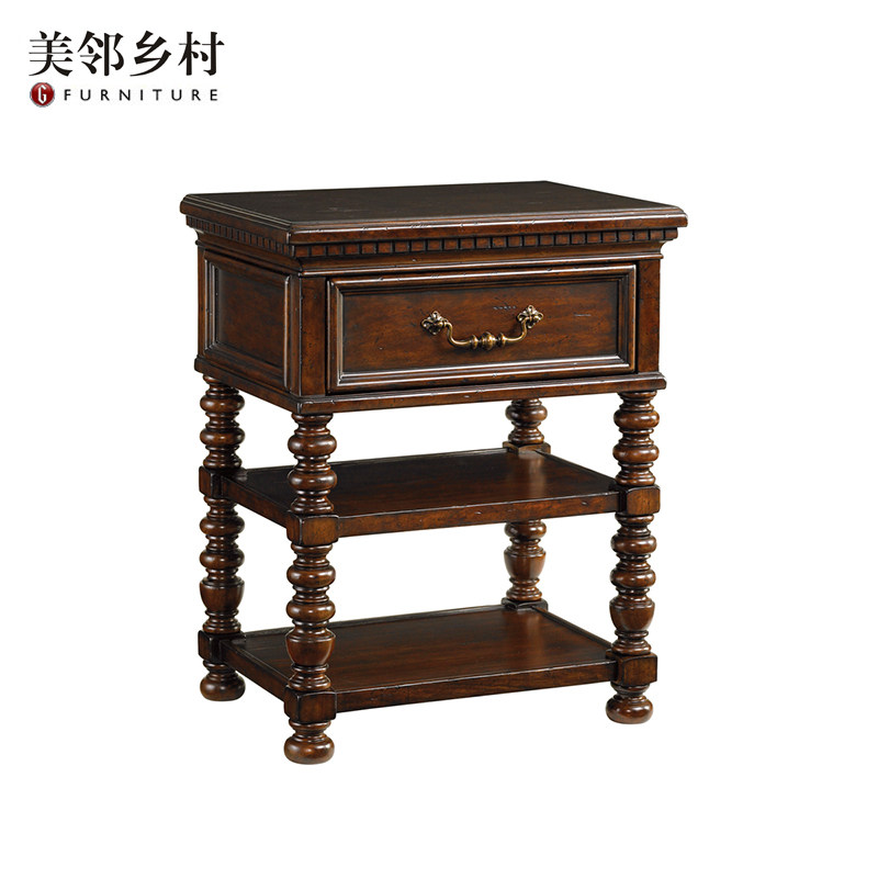 美式乡村仿古全实木单抽小户型床头柜欧式小茶桌小边几靠墙床边柜