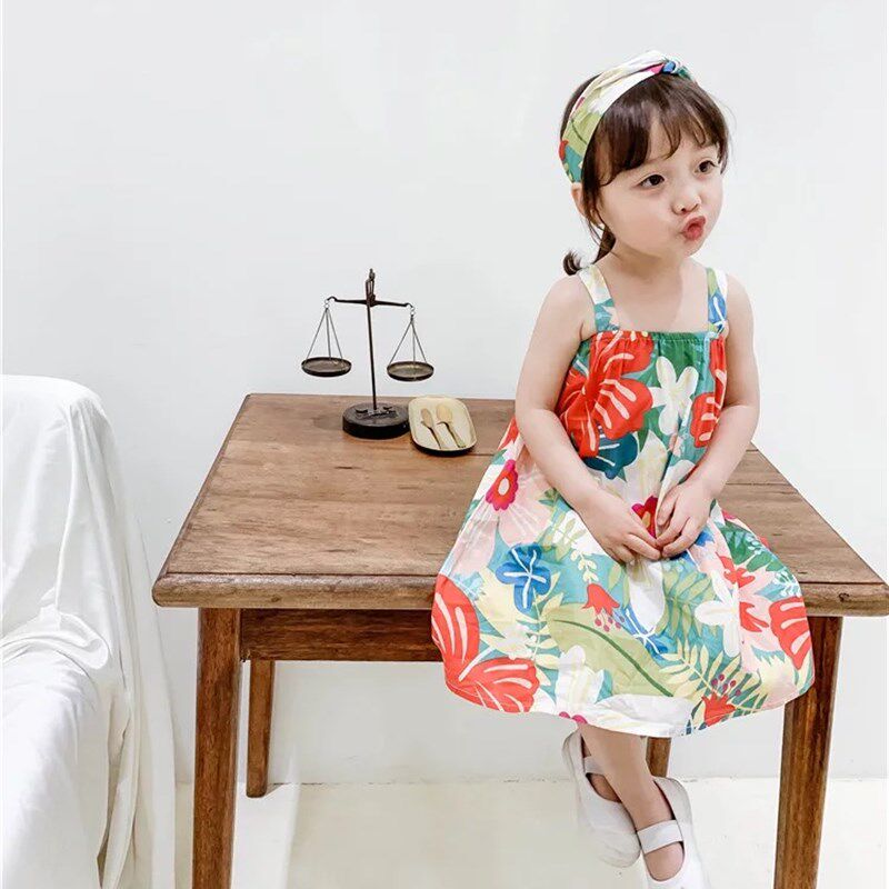 女童夏装2020新款碎花连衣裙子4儿童小花女宝宝洋气小童无袖夏3岁