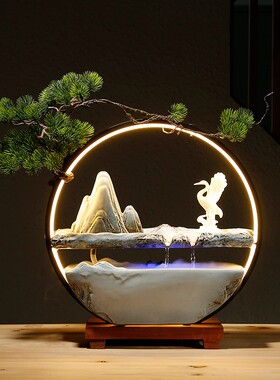 创意灯圈循环流水陶瓷摆件喷泉加湿器办公室家居装饰景观开业礼品